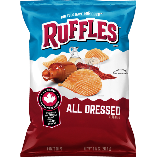 Chips & Pretzels Ruffles Potato Chips, All Dressed Flavored hero