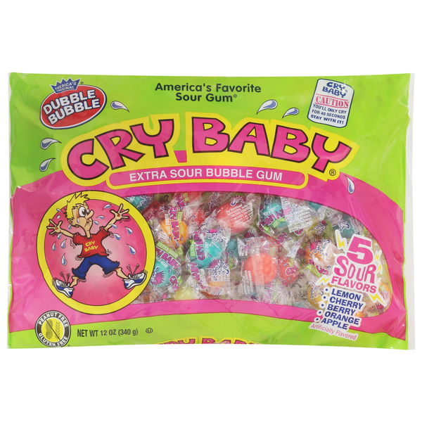 Candy, Chocolate & Gum Cry Baby Bubble Gum, Extra Sour, 5 Sour Flavors hero