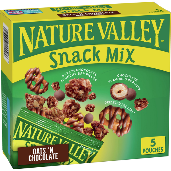 Breakfast Bars & Pastries Nature Valley Snack Mix, Crunchy Oats 'N Chocolate, Peanuts & Pretzels, 5 Count hero