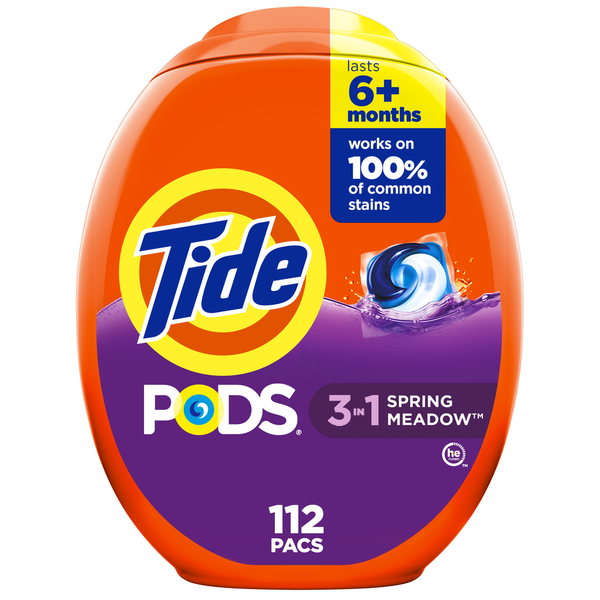 Laundry Tide PODS Laundry Detergent Soap Pacs 112 Count, Spring Meadow Scent hero