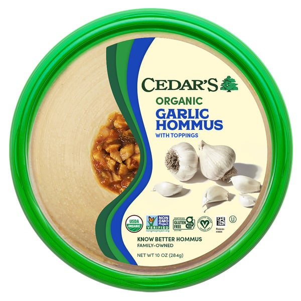 Refrigerated Dressings & Dips Cedar's Foods Topped Organic Garlic Hommus hero