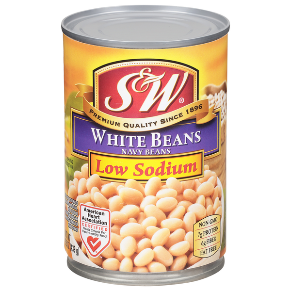 Canned Meals & Beans S&W White Beans - Navy Beans - Low Sodium - 15.5 Oz. Can hero