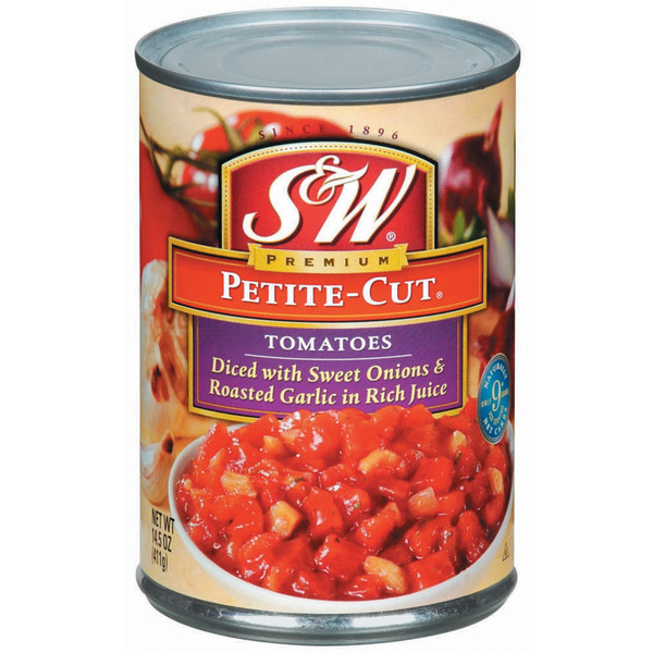 Canned & Jarred Vegetables S&W Petite Cut Diced Tomatoes with Sweet Onions & Roasted Garlic hero