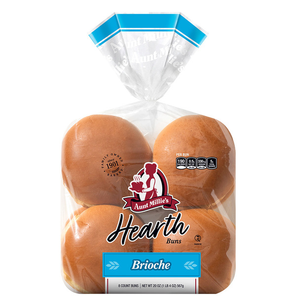 Buns & Rolls Aunt Millie's Hearth, Brioche Hamburger Buns hero