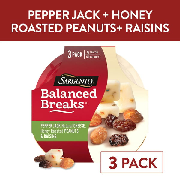 Other Creams & Cheeses Sargento Balanced Breaks®, Pepper Jack Natural Cheese, Honey Roasted Peanuts and Raisins hero