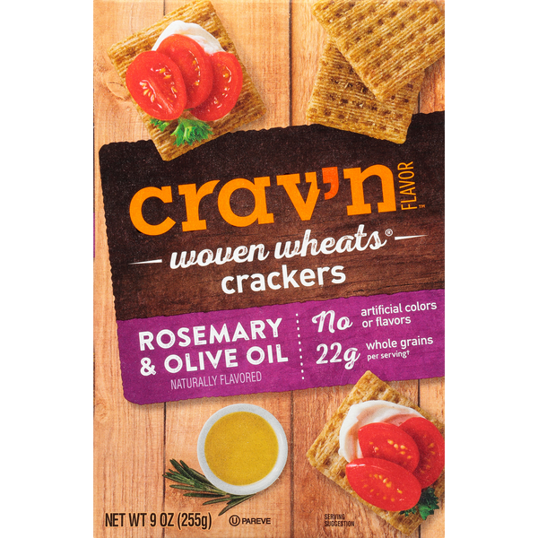 Crav'n Flavor Crackers, Rosemary & Olive Oil, Woven Wheats hero