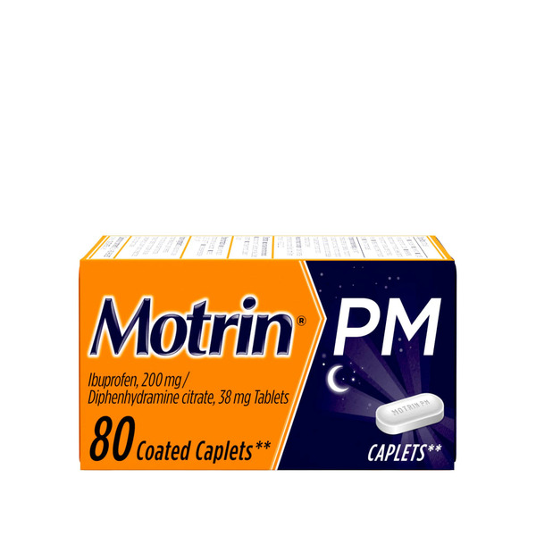 Pain Relief MOTRIN Caplets, 200 Mg IBuprofen & 38 Mg Sleep Aid hero