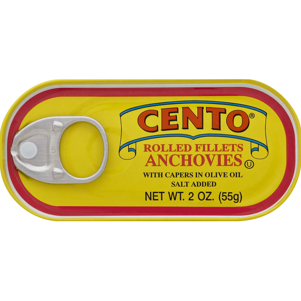 Canned Meat & Seafood Cento Rolled Fillets Anchovies with Capers in Olive Oil, Salt Added hero