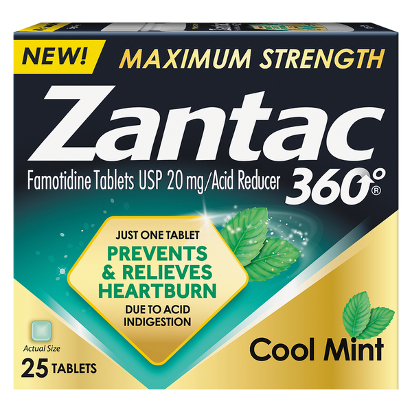 First Aid Zantac 360 Acid Reducer, Maximum Strength, 20 mg, Tablets, Cool Mint hero