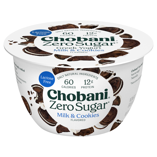 Yogurt Chobani Yogurt, Greek, Nonfat, Zero Sugar, Milk & Cookies Flavored hero