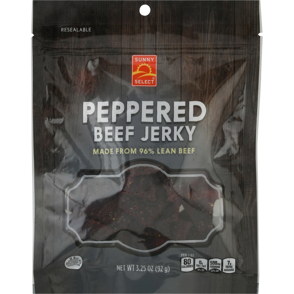 Popcorn & Jerky Sunny Select Beef Jerky, Peppered hero