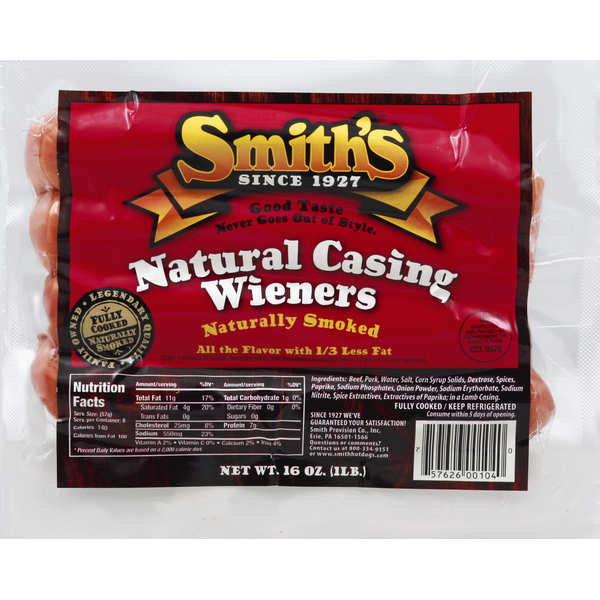 Hot Dogs, Bacon & Sausage Smiths Wieners, Natural Casing hero