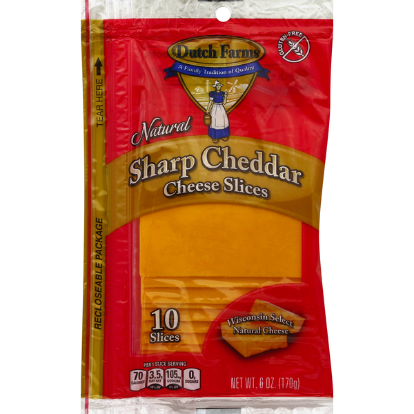 Packaged Cheese Dutch Farms Cheese Slices, Natural Sharp Cheddar hero