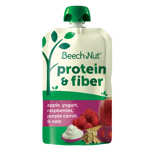 Baby Food & Formula Beech-Nut Protein & Fiber Pouch, Apple, Raspberry, Purple Carrot, Yogurt, Oats hero