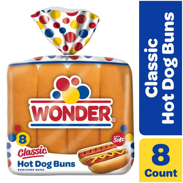 Hot Dogs, Bacon & Sausage Wonder Bread Hot Dog Buns, Classic, Extra Soft hero