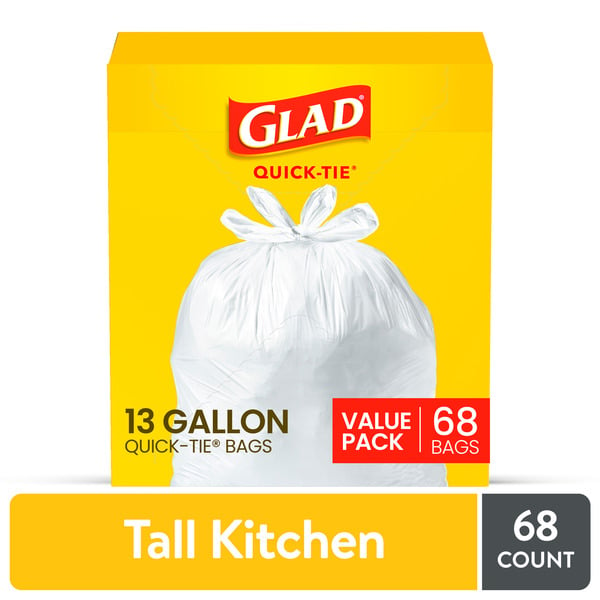 Trash Bags & Liners Glad Tall Kitchen Quick-Tie® Trash Bags, 13 Gallon, White hero