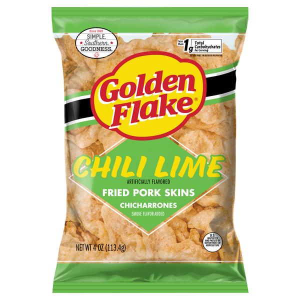 Golden Flake Chicharrones, Fried Pork Skins, Chili Lime hero