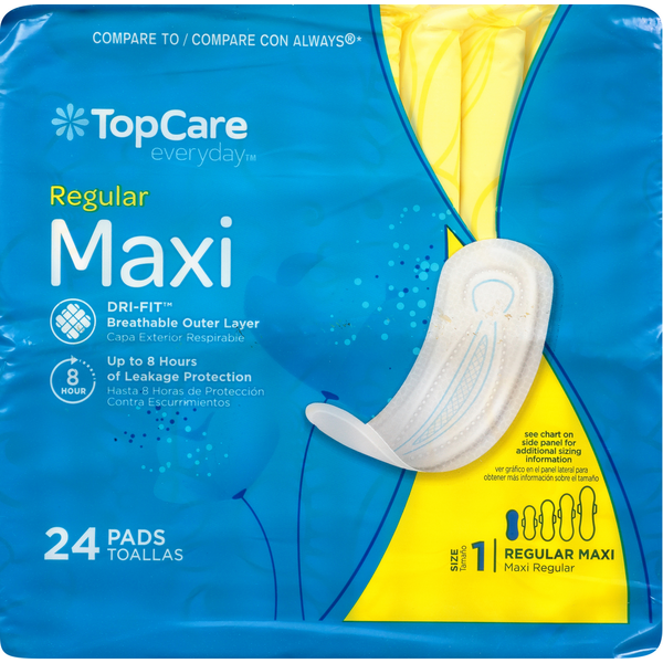 Feminine Care TopCare Pads, Maxi, Regular, Size 1 hero