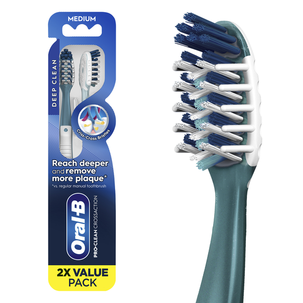 Oral Hygiene Oral-B Pro Clean Cross Action Toothbrushes, Medium, 2 Count hero