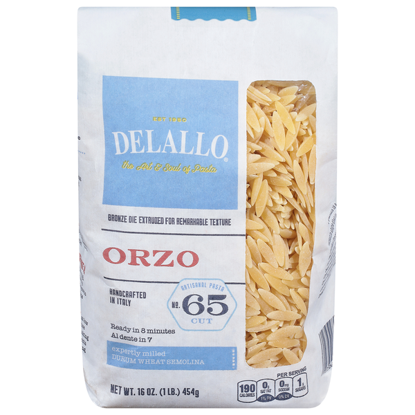 Dry Pasta DeLallo Artisanal Pasta, Orzo, No. 65 Cut hero