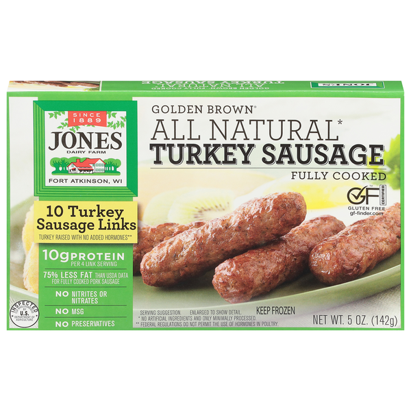 Frozen Breakfast Jones Dairy Farm Golden Brown All Natural Fully Cooked Turkey Sausage hero