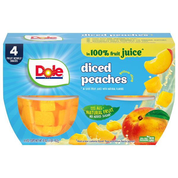 Fruit & Vegetable Snacks Dole Diced Peaches, in 100% Fruit Juice with Natural Flavors, Yellow Cling hero