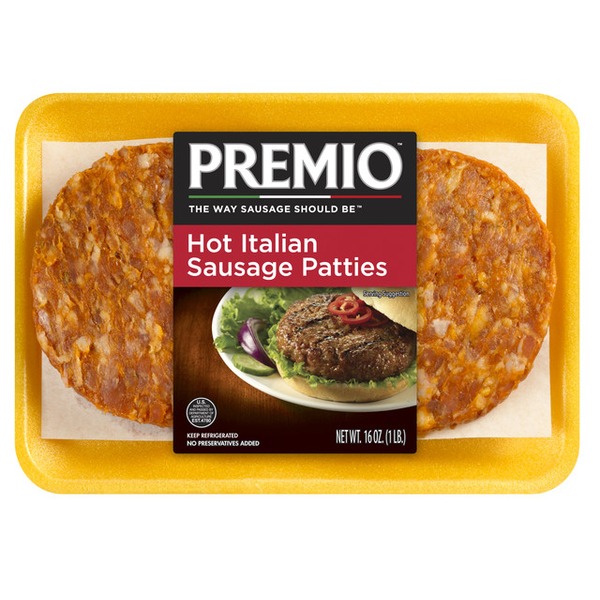 Hot Dogs, Bacon & Sausage Premio Hot Italian Sausage Patties hero