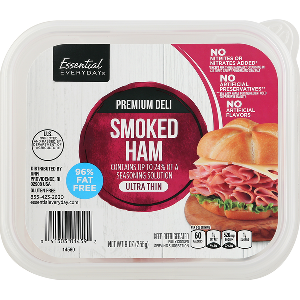 Lunch Meat Essential Everyday Ham, Smoked, Ultra Thin, Premium Deli hero