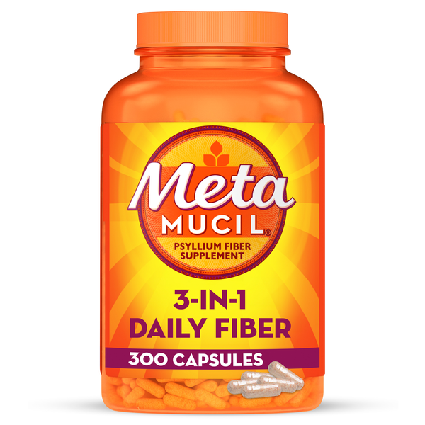 Digestion Metamucil Daily Fiber Supplement Capsules, Psyllium Husk Fiber for Digestive Health hero