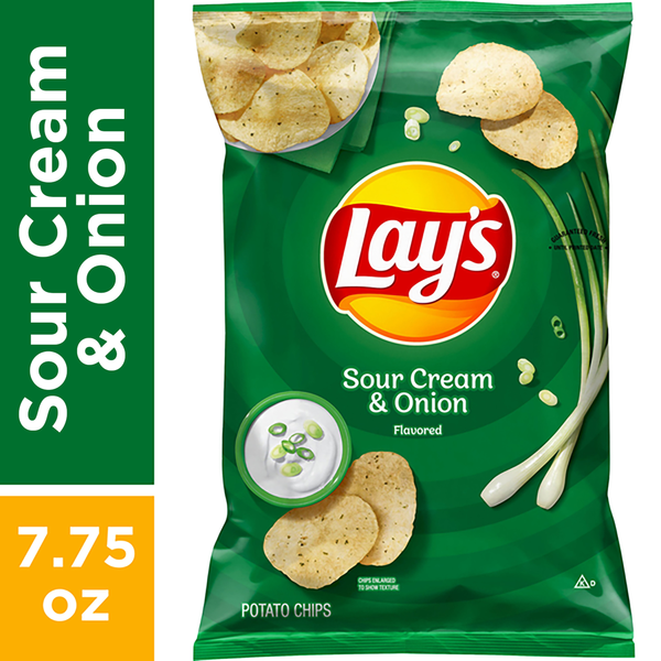 Potato Chips,Tortilla & Pretzels Lay's Potato Chips, Sour Cream & Onion Flavored hero