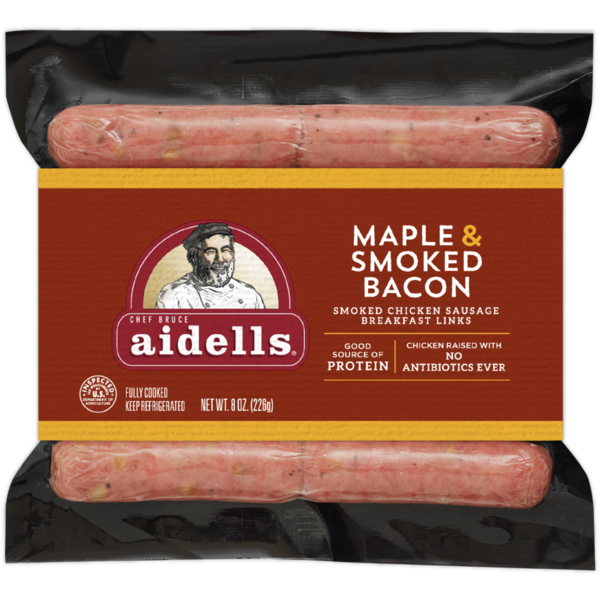 Hot Dogs, Bacon & Sausage Aidells Smoked Chicken Sausage Breakfast Links, Maple & Smoked Bacon, 8 ounces hero