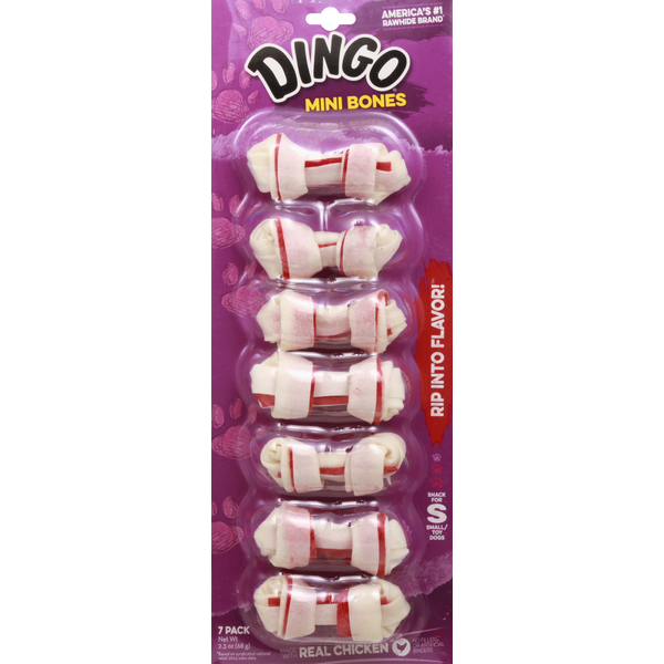 Dog Food & Care Dingo Dog Toy, Mini Bones, Real Chicken, Small, 7 Pack hero