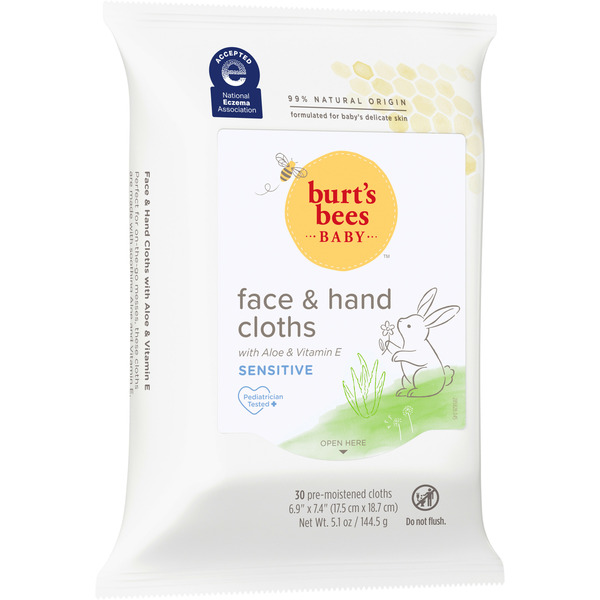 Facial Care | Beauty & Face Masks Burt's Bees Baby Face & Hand Cloths, Unscented Cleansing Wipes for Sensitive Skin hero