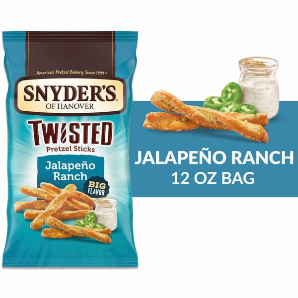 Chips & Pretzels Snyder's of Hanover Jalapeno Ranch Twisted Pretzel Sticks hero