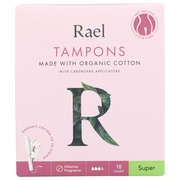 Rael Organic Cotton Tampons With Cardboard Applicators - Super hero