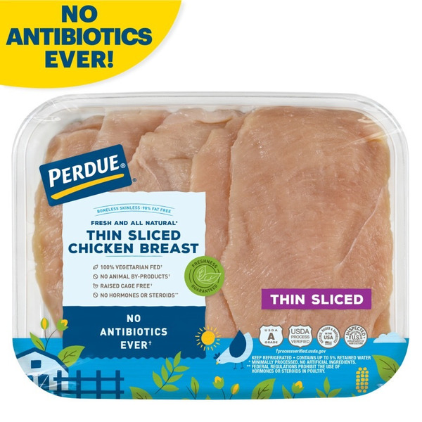 Poultry Counter Perdue Thin Sliced/Boneless Skinless Breast with Rib Meat Fresh Chicken hero