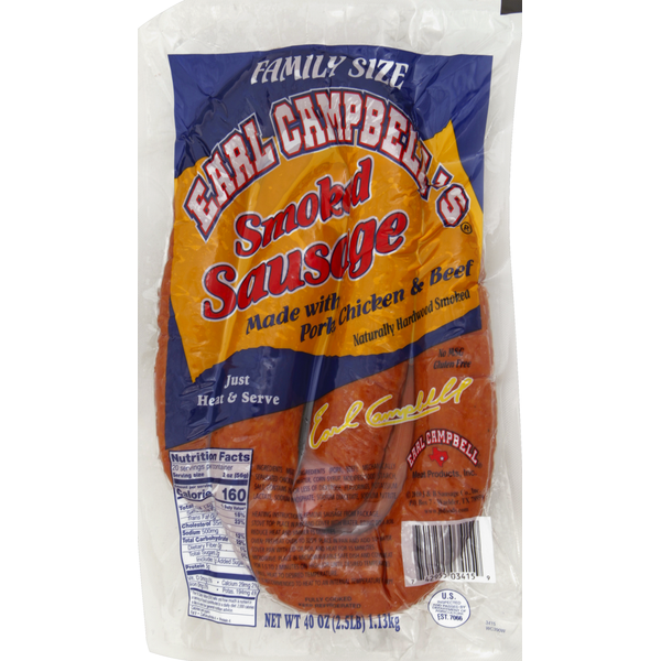 Hot Dogs, Bacon & Sausage Earl Campbell's Smoked Sausage, Family Size hero