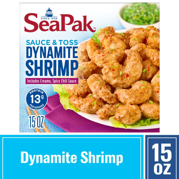 SeaPak Dynamite Shrimp, Popcorn Shrimp with Creamy Spicy Chili Sauce hero