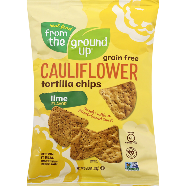 Tortillas & Flat Bread From the Ground Up Tortilla Chips, Cauliflower, Grain Free, Lime Flavor hero