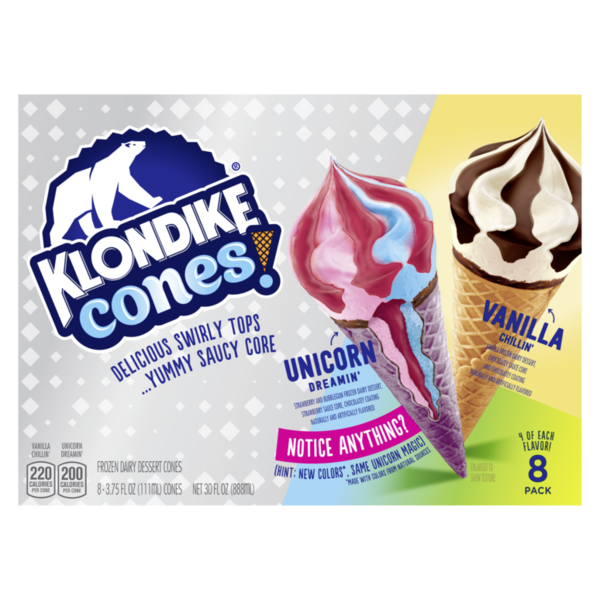 Ice Cream & Ice Klondike Frozen Dairy Dessert Cone Unicorn Dreamin' & Vanilla Chillin' hero