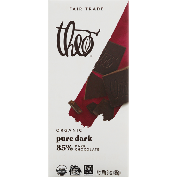 Candy & Chocolate Theo Chocolate Dark Chocolate, Organic, Pure Dark, 85% hero