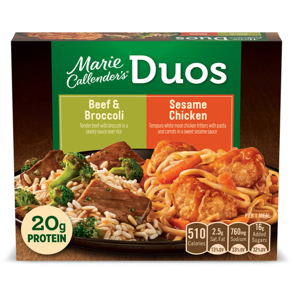 Frozen Meals Marie Callender's Duos, Beef & Broccoli & Sesame Chicken, Frozen Meal hero