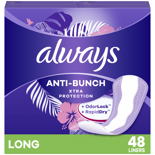 Always Anti-Bunch Xtra Protection Daily Liners, Long, Unscented hero