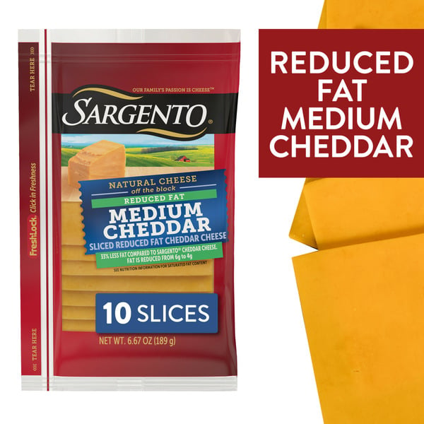 Cheese Sargento Sliced Reduced Fat Medium Natural Cheddar Cheese hero