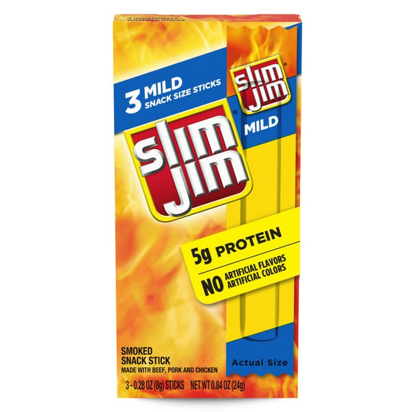 Popcorn & Jerky Slim Jim Snack Sized Mild Meat Stick, Meat Snacks hero