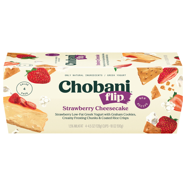 Yogurt Chobani Yogurt, Greek, Strawberry Cheesecake, 4 Value Pack hero