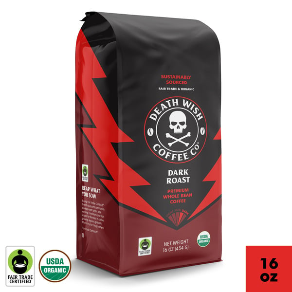 Coffee Death Wish Coffee, Dark Roast, Organic and Fair Trade, Whole Bean Coffee hero