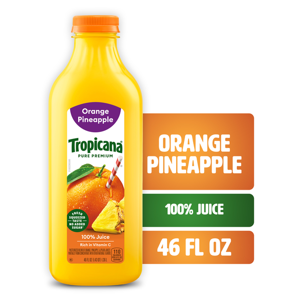 Tropicana 100% Orange Pineapple Juice, 46 fl oz bottle hero