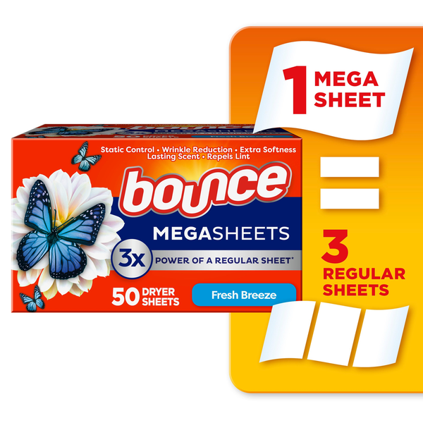 Laundry Bounce Mega Dryer Sheets, Fresh Breeze hero