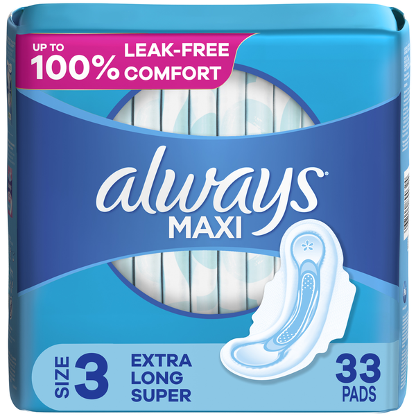 Feminine Care Always Extra Long Super Absorbency Unscented Maxi Feminine Pads with Wings hero